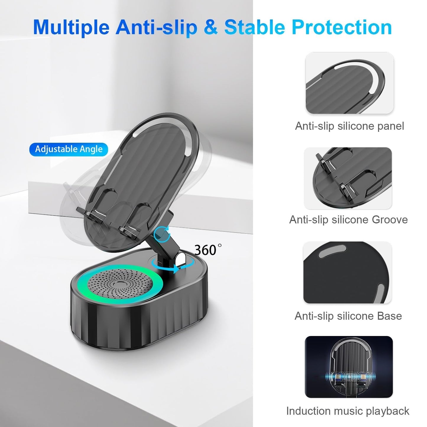 💥2025 Upgraded Cell Phone Stand with Induction Speaker/Power Bank/Atmosphere Light✨
