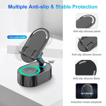 💥2025 Upgraded Cell Phone Stand with Induction Speaker/Power Bank/Atmosphere Light✨