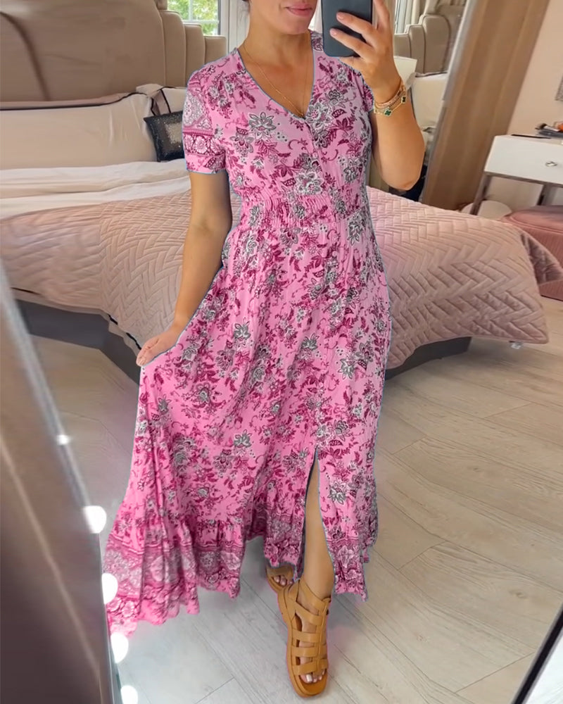 (💃Hot Sale - 56% OFF🔥) Floral Print V-neck Dress