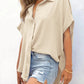 💥Hot Sale 49% Off🍃Women's Casual Button Short Sleeve Slit Hem Shirt Solid Color Tops