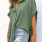 💥Hot Sale 49% Off🍃Women's Casual Button Short Sleeve Slit Hem Shirt Solid Color Tops