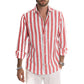(50%OFF) The Best Gift For Husbands And Fathers-Men's Cotton Linen Striped Button Down Long Sleeve