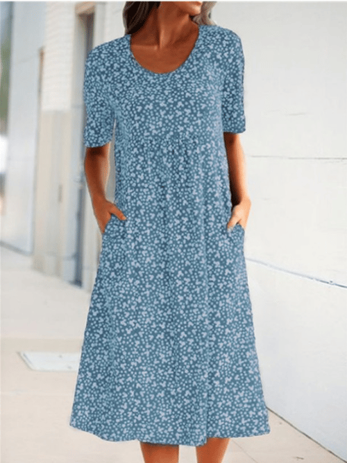 🌸2025 NEW SALES - 50% OFF🌸Casual Women Cotton Scoop Neck Floral Dress (8 Colors with Pockets)
