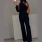 Women's One Shoulder Glitter Mesh Flared Jumpsuit