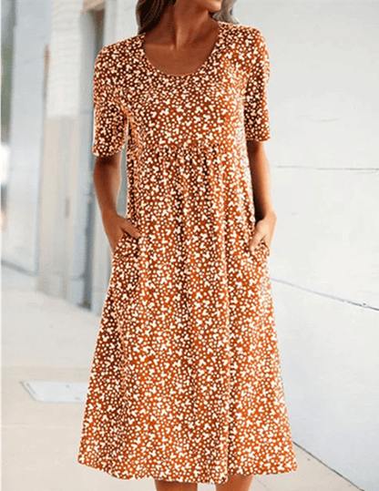 🌸2025 NEW SALES - 50% OFF🌸Casual Women Cotton Scoop Neck Floral Dress (8 Colors with Pockets)