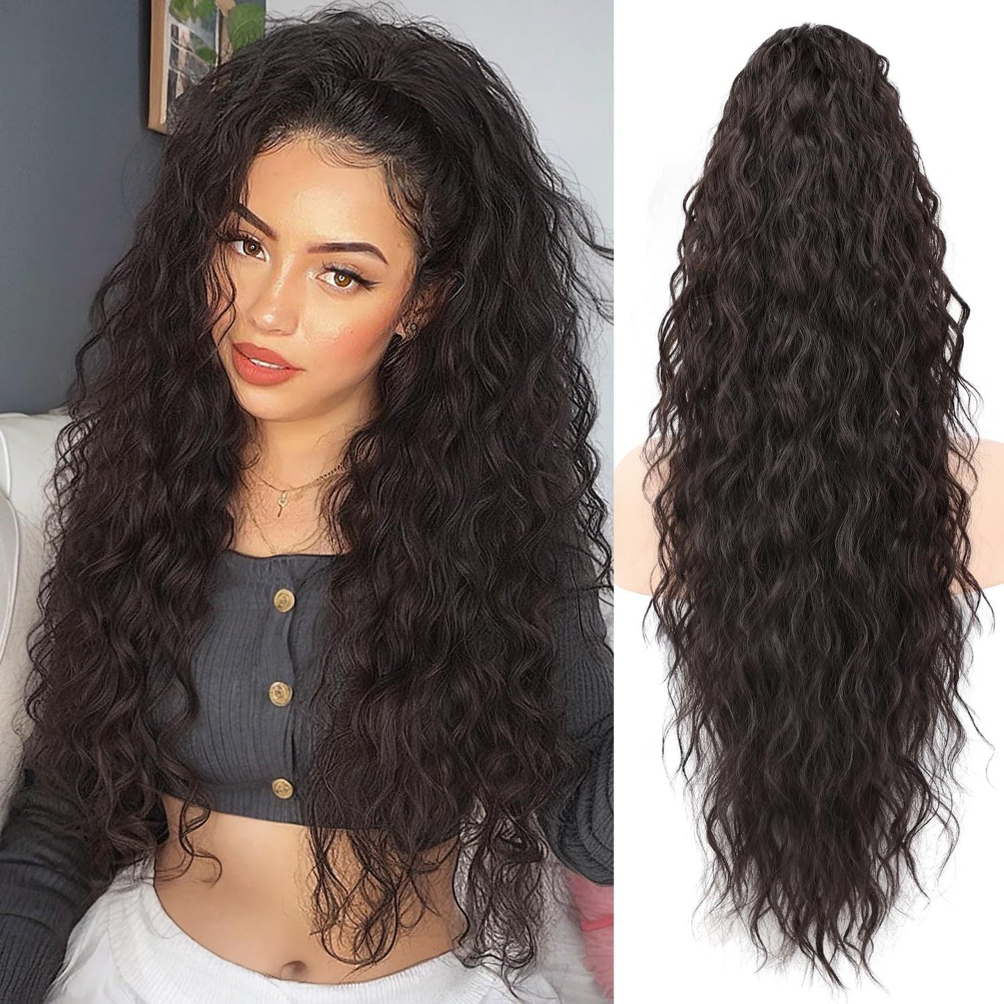 🫧🫧Limited Price ￡14.99-Last Day Promotion 49%OFF🫧Curly Wavy Frizzy Hair Extension with Ponytail