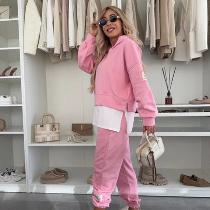 Women's Hooded Patchwork Casual Sweatshirt Suit