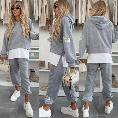 Women's Hooded Patchwork Casual Sweatshirt Suit