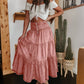 Women's High Waisted Tiered A-Line Denim Maxi Skirt