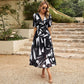🔥New Summer Collection🎀Elegant Waist V-neck Printed Dress