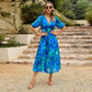🔥New Summer Collection🎀Elegant Waist V-neck Printed Dress