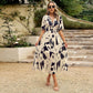 🔥New Summer Collection🎀Elegant Waist V-neck Printed Dress