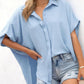 💥Hot Sale 49% Off🍃Women's Casual Button Short Sleeve Slit Hem Shirt Solid Color Tops