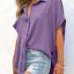 💥Hot Sale 49% Off🍃Women's Casual Button Short Sleeve Slit Hem Shirt Solid Color Tops