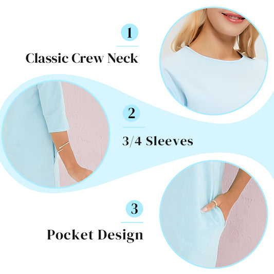 🔥 SUMMER SPECIAL Round Neck 3/4 Sleeve Dress with Pockets