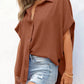 💥Hot Sale 49% Off🍃Women's Casual Button Short Sleeve Slit Hem Shirt Solid Color Tops