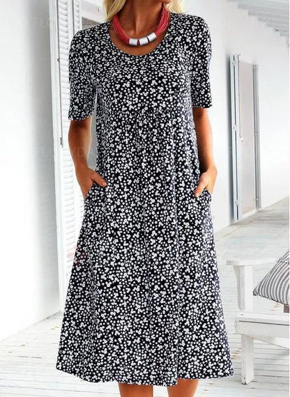 🌸2025 NEW SALES - 50% OFF🌸Casual Women Cotton Scoop Neck Floral Dress (8 Colors with Pockets)