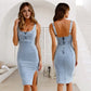 Adjustable strap U-neck split denim bodycon cami dress