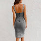 Adjustable strap U-neck split denim bodycon cami dress