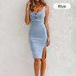 Adjustable strap U-neck split denim bodycon cami dress