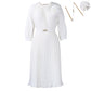 Women's 3/4 Sleeve Pleated Midi Dress with Belt