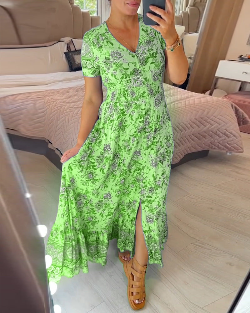 (💃Hot Sale - 56% OFF🔥) Floral Print V-neck Dress