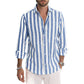 (50%OFF) The Best Gift For Husbands And Fathers-Men's Cotton Linen Striped Button Down Long Sleeve