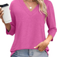 🌸Spring Specials 👚Women's 3/4 Sleeve V Neck Solid Color Top