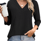 🌸Spring Specials 👚Women's 3/4 Sleeve V Neck Solid Color Top