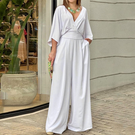 💞Clearance sale - broken code Elegant V-neck wide-leg jumpsuit for women💫
