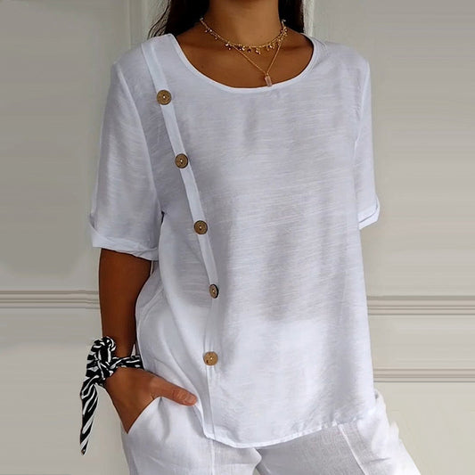 🎁 Hot Sale 49% OFF 🔥Women's Crew Neck Side Button Blouse💖