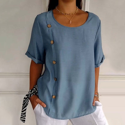 🎁 Hot Sale 49% OFF 🔥Women's Crew Neck Side Button Blouse💖