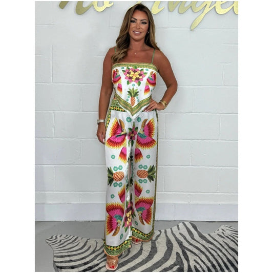 💝 Holiday Wardrobe💝-Spaghetti Strap Printed Top & Loose Women's Pants 2-Piece Set
