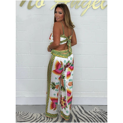 💝 Holiday Wardrobe💝-Spaghetti Strap Printed Top & Loose Women's Pants 2-Piece Set