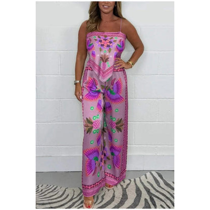 💝 Holiday Wardrobe💝-Spaghetti Strap Printed Top & Loose Women's Pants 2-Piece Set