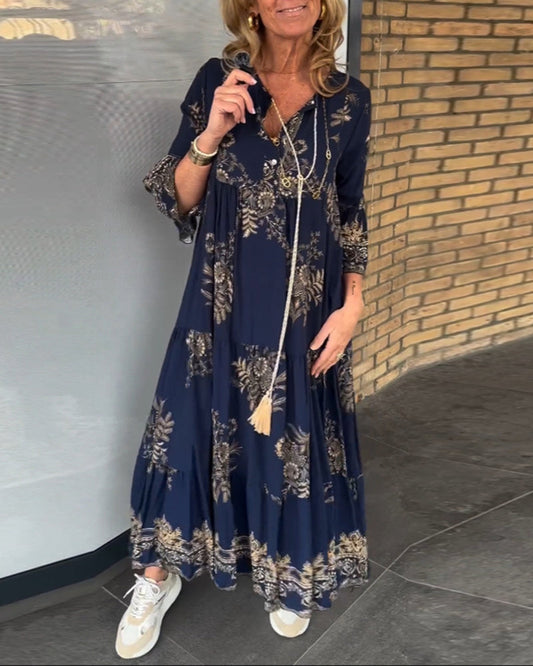 Weit geschnittenes Vintage-Kleid mit V-Ausschnitt