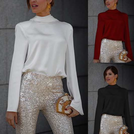 ✨Sparkle Series-𝑵𝒐.1 ✨Secret of Elegance Satin Back Chain Cowl Neck Draped Blouse