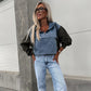 Women's Layered Hoodie Denim Jacket with Drawstring📣