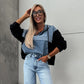Women's Layered Hoodie Denim Jacket with Drawstring📣