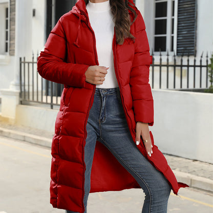 Women's Mid-Length Hooded Cotton Jacket Coat