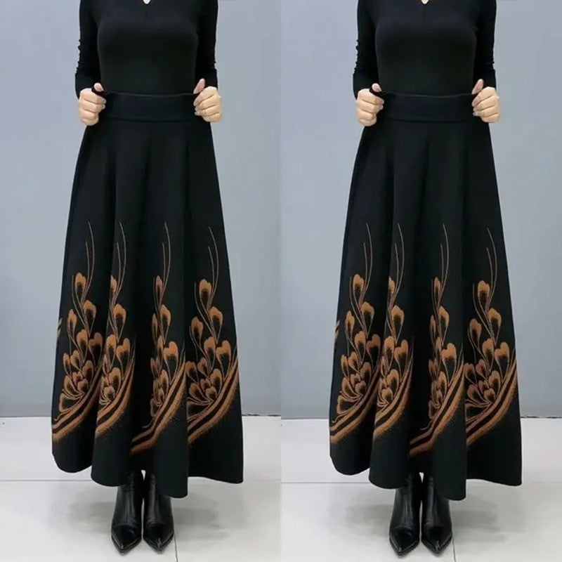 Women’s Elegant High-Waist A-Line Faux Wool Skirt