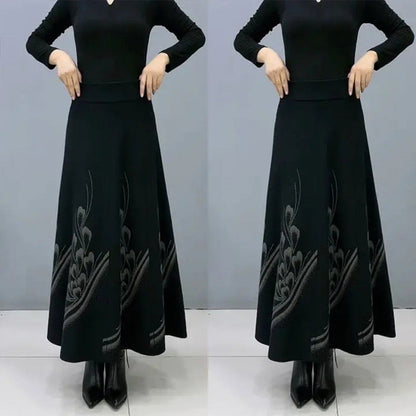 Women’s Elegant High-Waist A-Line Faux Wool Skirt