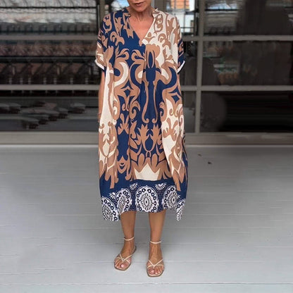 🌺Your New Clothes🔥Printed V Neck Loose Midi Dress