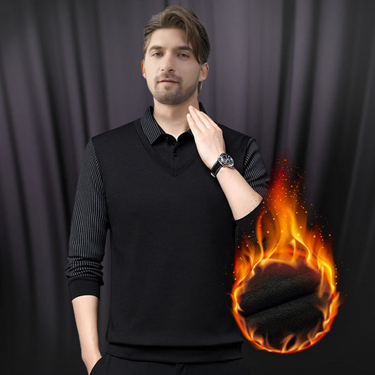 🔥Winter Warmer🔥Men's Lapel Faux Two-Piece Knitted Shirt