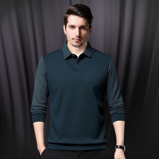 🔥Winter Warmer🔥Men's Lapel Faux Two-Piece Knitted Shirt