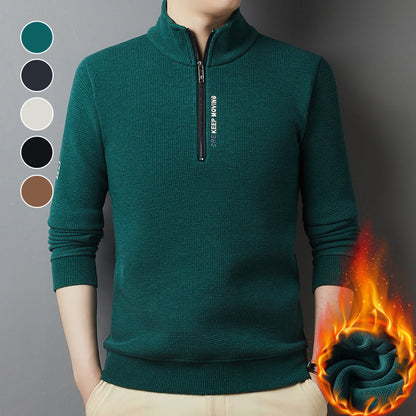 Men's thickened waffle knit half zip warm jumper