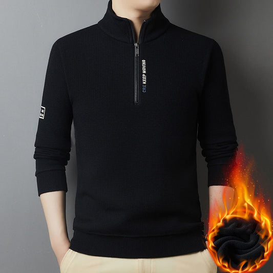 Men's thickened waffle knit half zip warm jumper