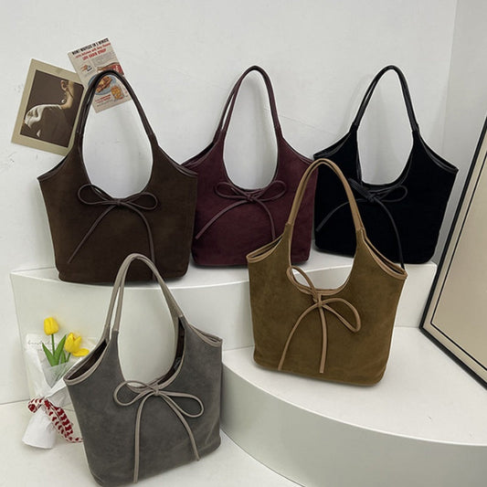 Women's Retro Suede Tote Bag with Knot Decoration