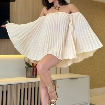 Pleated Off-Shoulder Top & Shorts 2-Piece Set