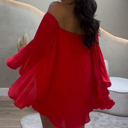 Pleated Off-Shoulder Top & Shorts 2-Piece Set